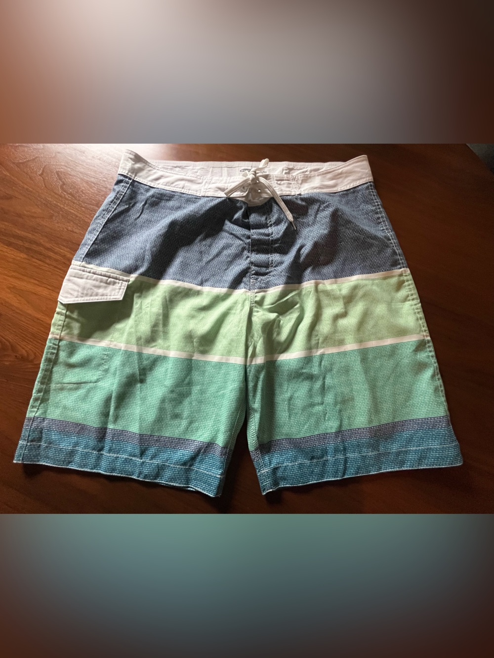 Old Navy White & Light Blue Men's Swim Trunks